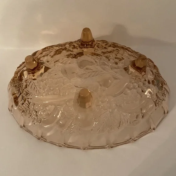 Vintage Pink/Peach Glass Harvest Grape Design Footed Oval Fruit Bowl 12" x 8.5" - Picture 4 of 6
